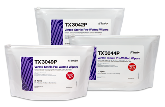 Vertex® Pre-Wetted Cleanroom Wipers, Sterile Vertex® Pre-Wetted Cleanroom Wipers, Sterile