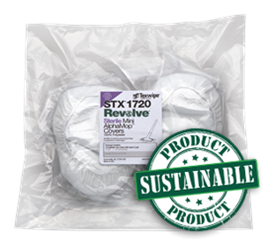 REVOLVE Mini AlphaMop™ Sustainable Integrated Covers/Pads, STERILE REVOLVE Mini AlphaMop™ Sustainable Integrated Covers/Pads, STERILE