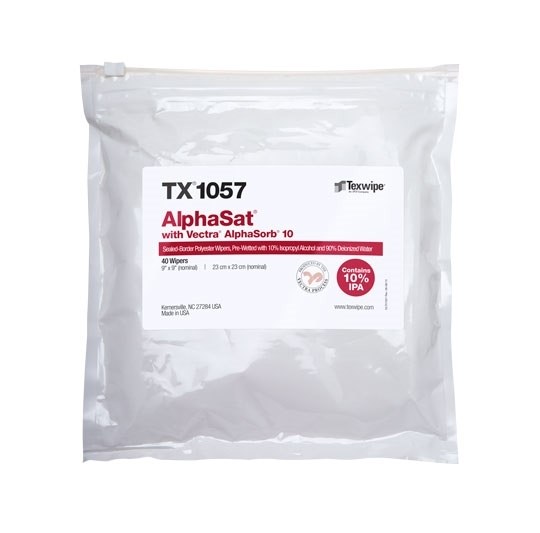 Show details for AlphaSat® with Vectra® AlphaSorb® 10 TX1057 Pre-Wetted Cleanroom Wipers, Non-Sterile Picture of AlphaSat® with Vectra® AlphaSorb® 10 TX1057 Pre-Wetted Cleanroom Wipers, Non-Sterile