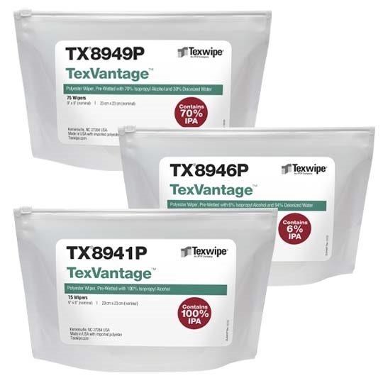 Show details for TexVantage™ Polyester Pre-Wetted Cleanroom Wipers, Non-Sterile Picture of TexVantage™ Polyester Pre-Wetted Cleanroom Wipers, Non-Sterile
